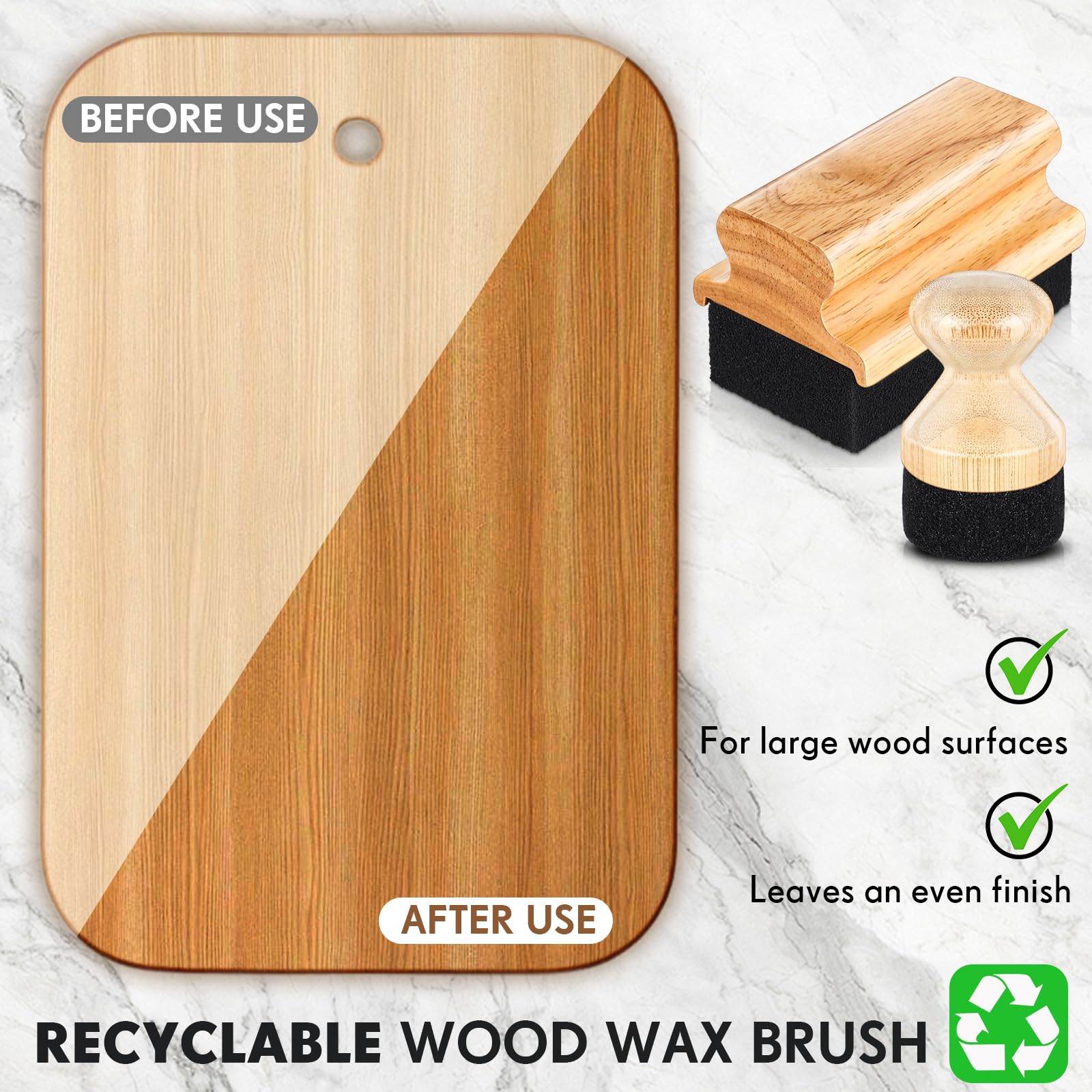 Qinyoung 2 Pcs Cutting Board Oil Wax Applicator Butcher Block Food Grade Mineral Oil Brush Wooden Bamboo Cutting Board Cream with Handle for Wood Surfaces Restoring Butcher Blocks(Classic,Sponge)
