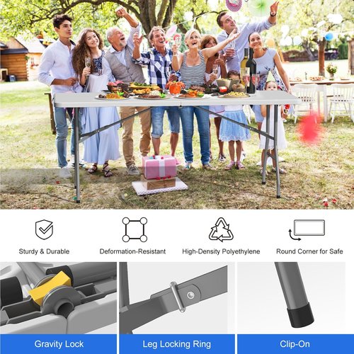 Heavy-Duty 6FT Folding Table by [Brand Name] - Portable Plastic Utility Table for Indoor/Outdoor Events | White
