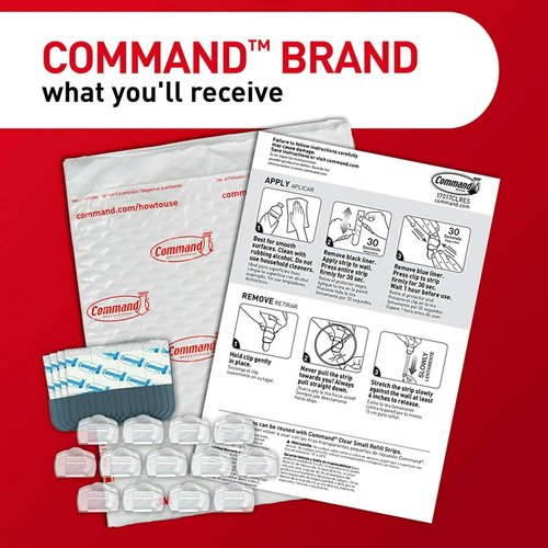 Command Round Cord Clips - Damage-Free Hanging Cable Clips for Christmas Decorations | 13 Clear Clips & 16 Strips