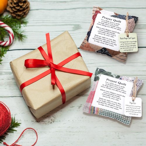 Fanfanwin 2 Pack Prayer Quilt with Cross Inside Squares Pocket Mini Scripture Prayer Quilt Encouragement Christmas Christian Gifts for Women Pastor Appreciation