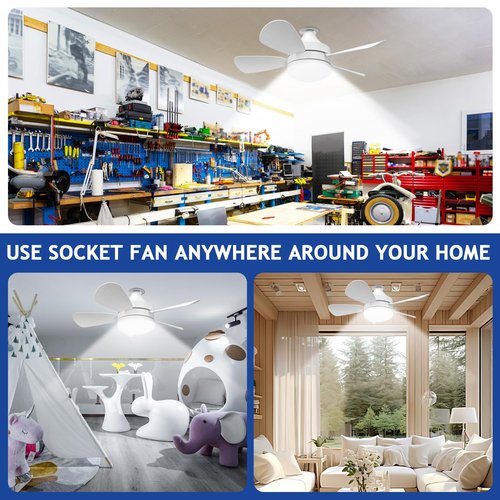Jolimark 2000 Lumen Socket Ceiling Fan Light with Remote, E26 Socket, 3 Speed Noiseless Dimmable Fan, Adjustable CCT, 2/4H Timer, for Kitchen Bathroom Garage Bedroom, White