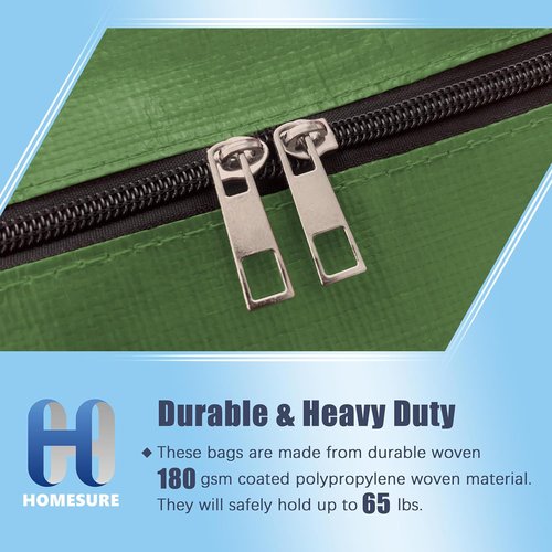 HOMESURE Large Water-Resistant Moving Bags - 12 Pack Heavy-Duty Storage Totes with Zippers & Handles | Olive Green
