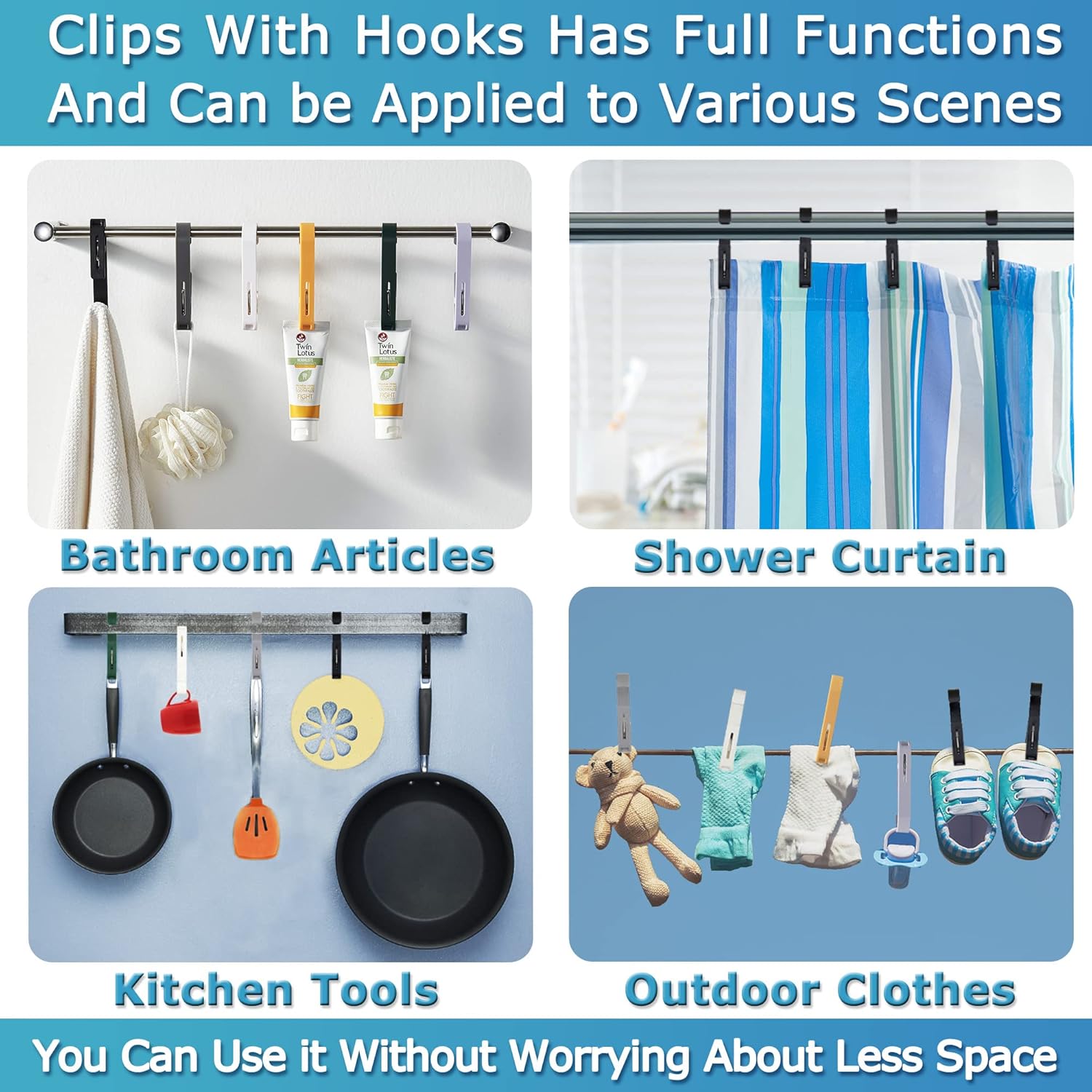 XoYoZo Laundry Hooks - Versatile Clips Hanger for Organizing Socks, Boots, Bras & Towels - 4 Pcs (Black)