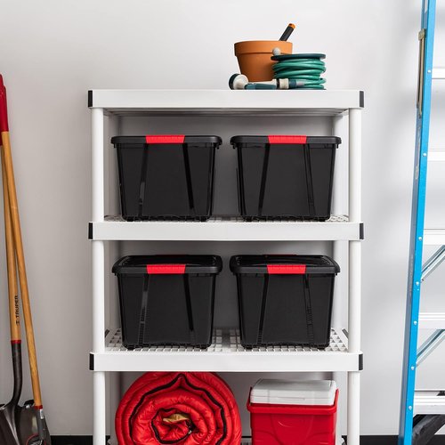 IRIS USA 40 Qt Stackable Storage Bins with Lids - BPA-Free, Durable Organizing Solution | Black, 4 Pack