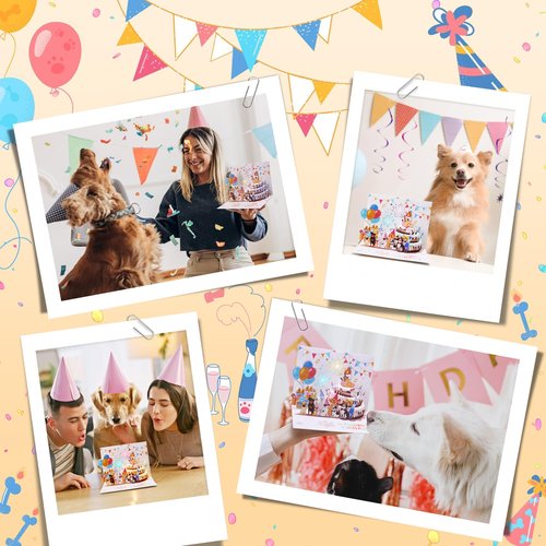 DERAKUS Dog Birthday Cards 3D Pop up Greeting Card with Lights & Woof Music & Blowable Candle Funny Birthday Gifts Card for Dog Lovers Women Men Kids Mom Dad
