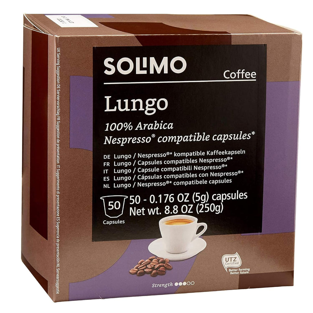 Solimo Lungo Capsules - Medium Roast Coffee Pods for Nespresso Original Brewers | 50 Count Pack