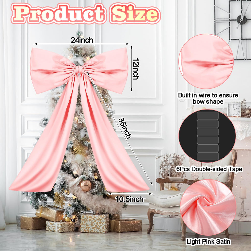 Wavwavw Large Pink Bow Decor Coquette Wall Decor for Backdrop 24 x 36'' Big Bow Giant Satin Ribbon Tie for Birthday Wedding Bridal Baby Shower Party Ballerina Room Hanging Decoration(Lining Support)