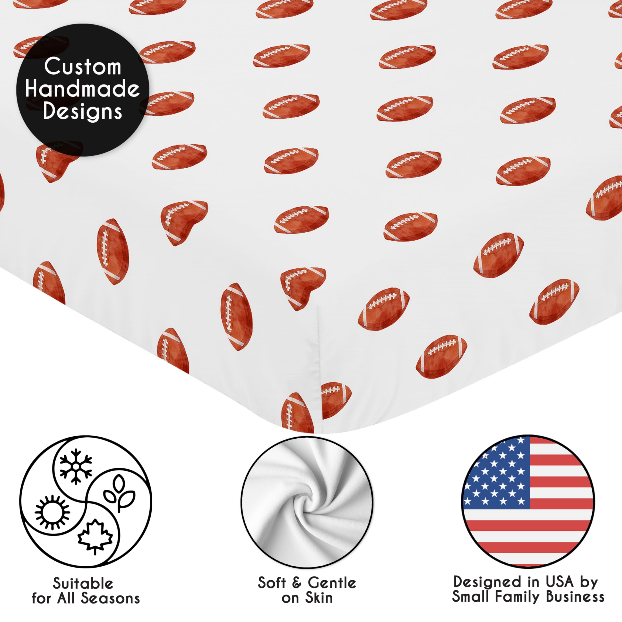 Sweet Jojo Designs Fitted Baby Crib Sheets (Football) for Boys, Infant Nursery, Toddler Room - Standard Size (Brown & White Sports Balls for The Classic, Watercolor, Vintage Sport Theme Collection)