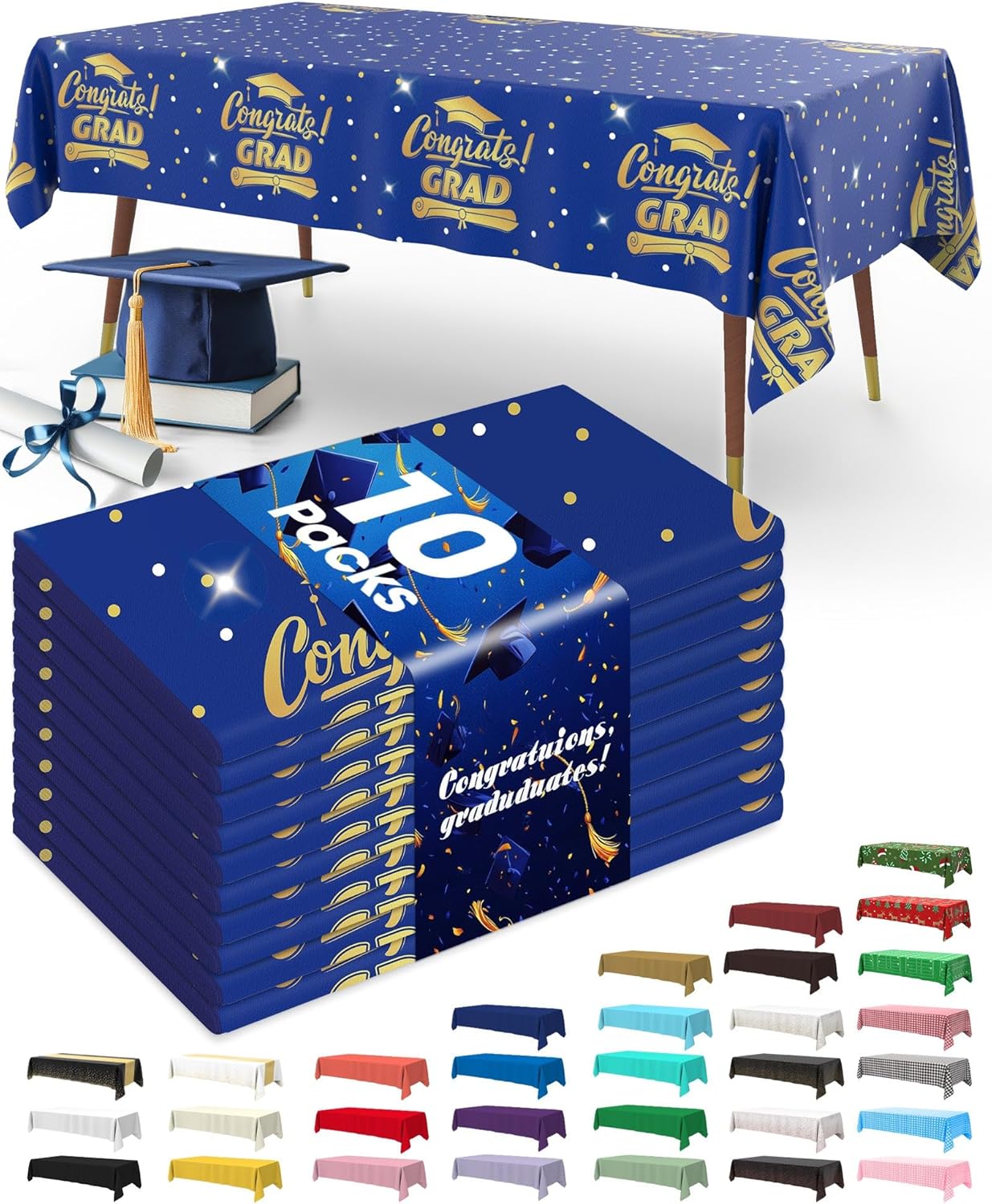 Pureegg Graduation Decorations - Class of 2026 Black Rectangle Tablecloth | Disposable 10 Pack, 54 x 108 Inch