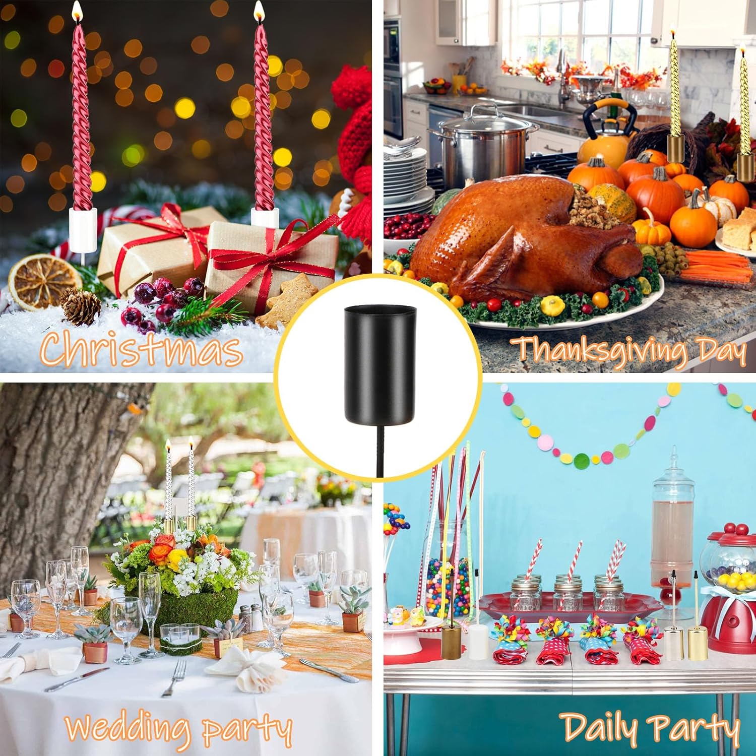 Skiennix Christmas Candle Holder Set - 4 Black Tubes for Pillar Candles | Elegant Wedding & Party Decor