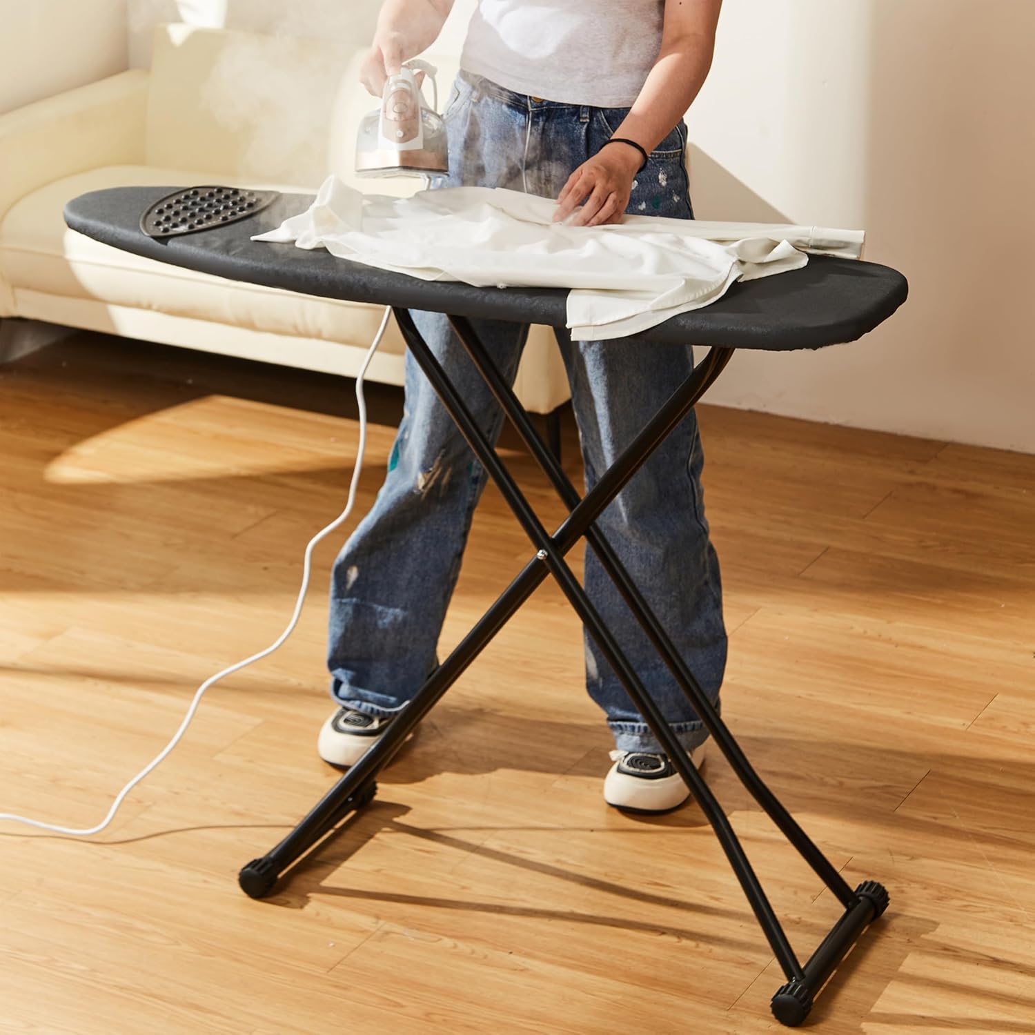 Skiennix Foldable Adjustable Height Ironing Board - Lightweight & Durable with Heat-Resistant Cover