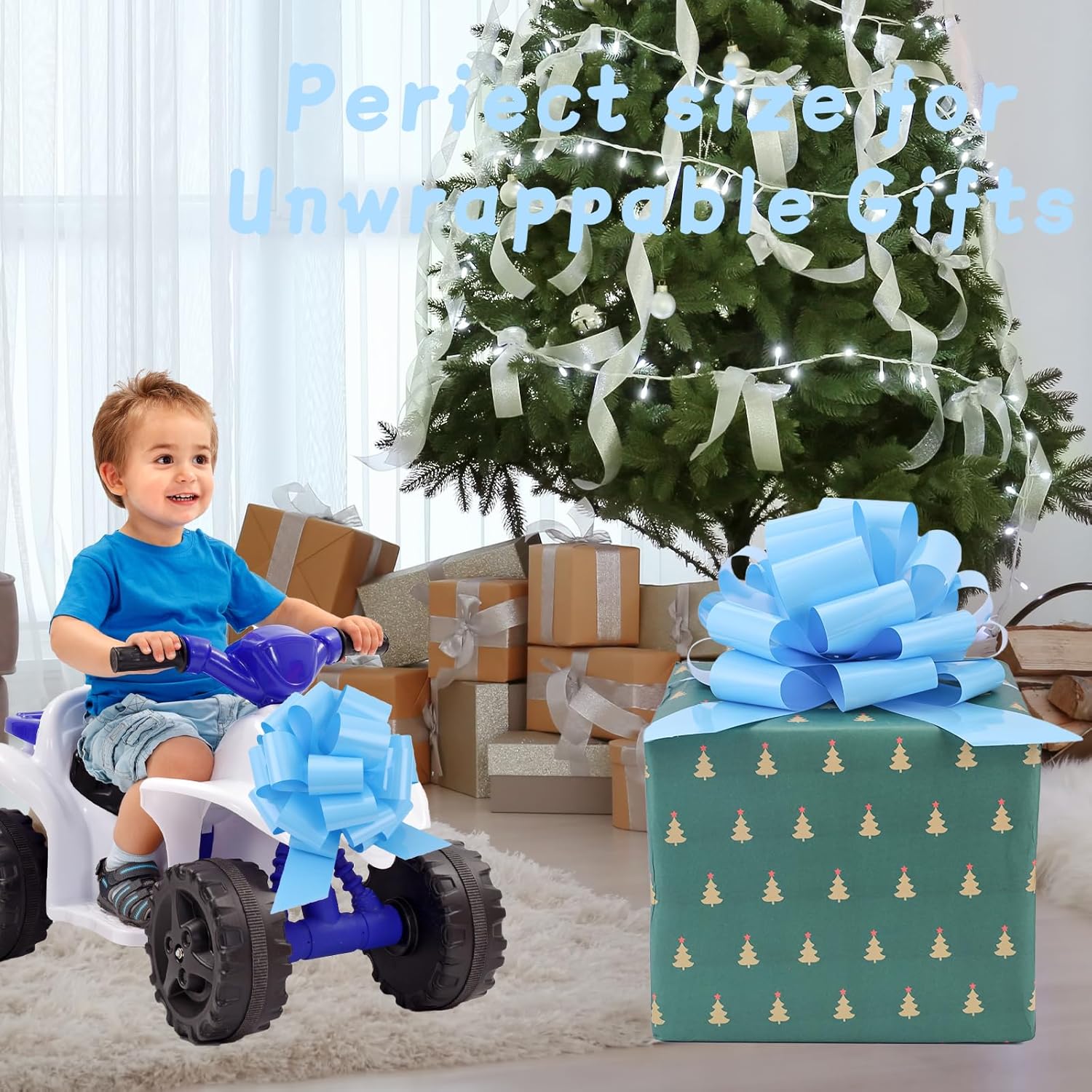 Pull Bow by Large 12" - 2 Pcs Light Blue Gift Bow for Presents, Wrapping, and Decorations