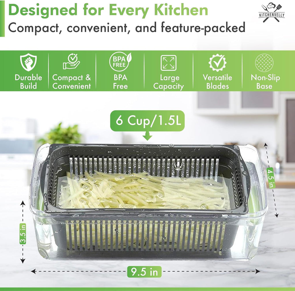 Skiennix 16-in-1 Vegetable Chopper - Easy Meal Prep Tool with 8 Stainless Steel Blades | Green
