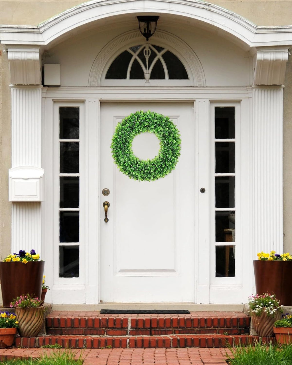 Vlorart 24-Inch Faux Boxwood Wreath - Weatherproof Spring & Summer Decor for Indoor/Outdoor Use