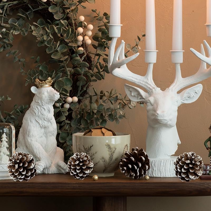 Winlyn White Frosted Pinecone Christmas Ornaments Set of 30 with Gold Hanging Strings - Snowy Natural Pine Cones for Tree, Wreath, Garland (Variation: White)
