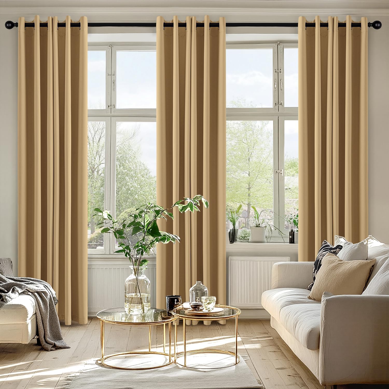MIULEE Gold Blackout Curtains - Thermal Insulated Room Darkening Drapes | 72-Inch Length, 2 Panels