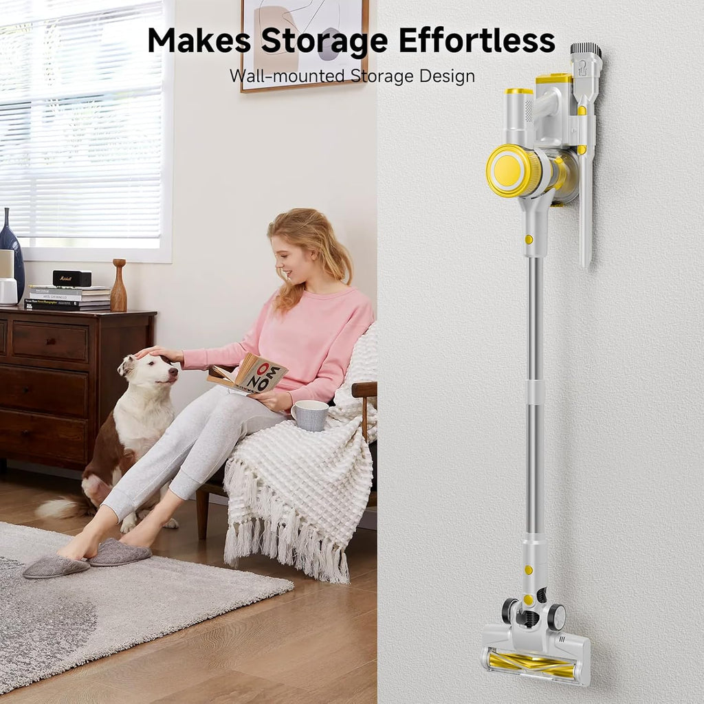 Skiennix Cordless Vacuum Cleaner - 35Kpa Powerful Suction, 45-Minute Runtime, LED Display, Anti-Tangle | Yellow