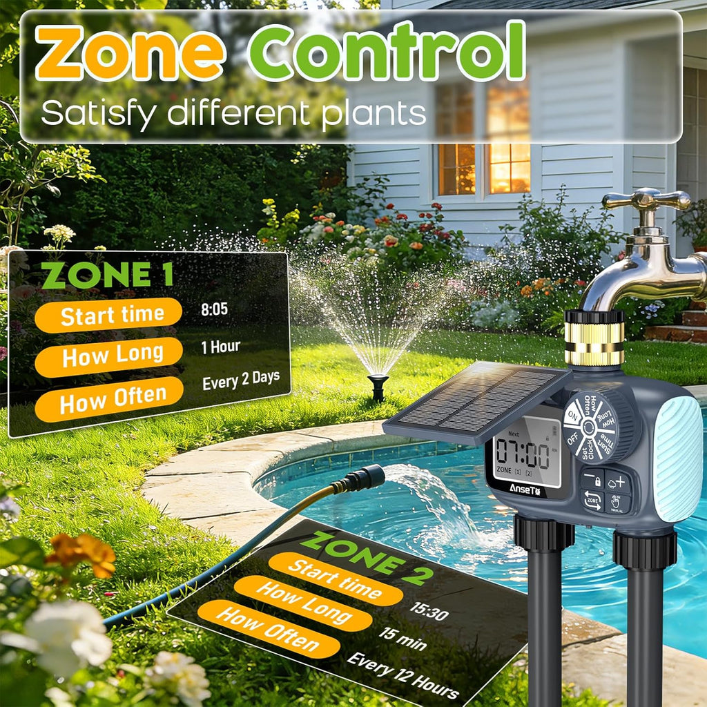 Skiennix Solar Sprinkler Timer - Programmable Brass Inlet Hose Timer for Efficient Garden Watering | 2 Outlets