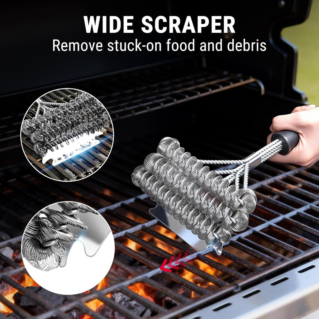 TempPro BBQ Grill Brush - Bristle-Free Stainless Steel Cleaner for Safe Grilling | Ideal BBQ Accessory