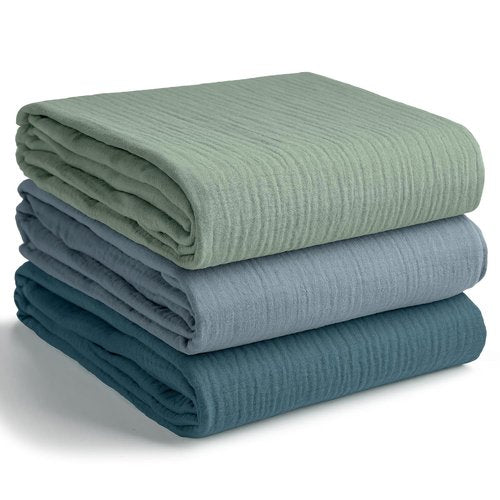 Comfy Cubs Muslin Swaddle Blankets - Soft 100% Cotton Baby Wraps | Pack of 3, 42 x 42 Inch - Neptune, Pacific Blue, Fern