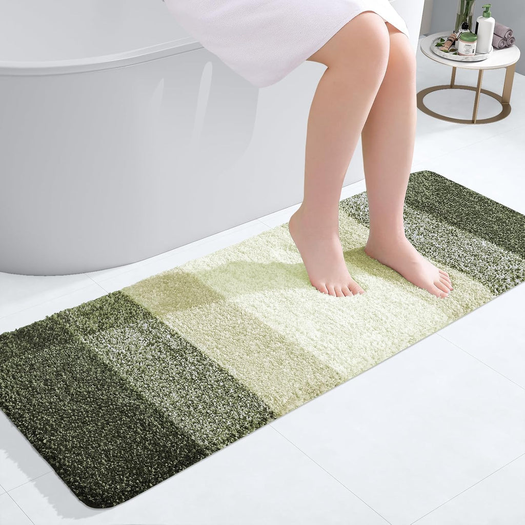 OLANLY Bathroom Runner Rug - Extra Soft Microfiber Mat with Rubber Backing | Quick Dry, Washable, Dark Green 47x17
