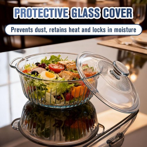Glass Baking Dishes - 2 Pack Round Casserole Dishes with Lids | Oven Safe, Clear Glass, 1.7Qt & 2.5Qt