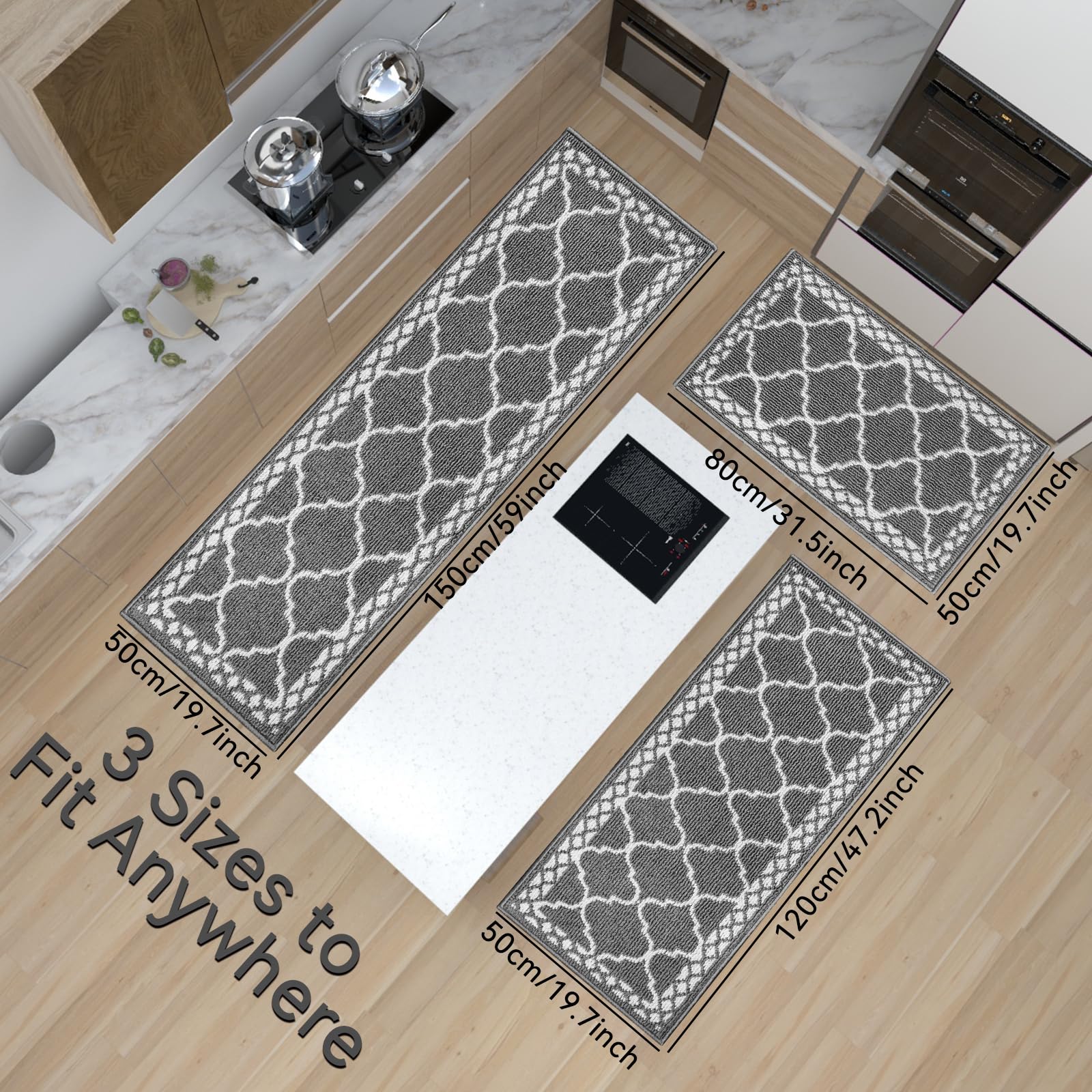 DINSUMRUG Kitchen Mats for Floor 3 Piece Set,Soft Comfort Kitchen Runner Rugs Non Skid Washable,Farmhouse Kitchen Mats for Floor Sets,Kitchen Area Rug Floor Mat for Bathroom Entryway Indoor Door