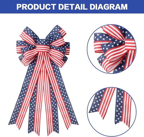 **SY Super Bang 2PCS 4th of July Decorations - Red, White & Blue Wreaths & Patriotic Bows for Indoor/Outdoor Use**