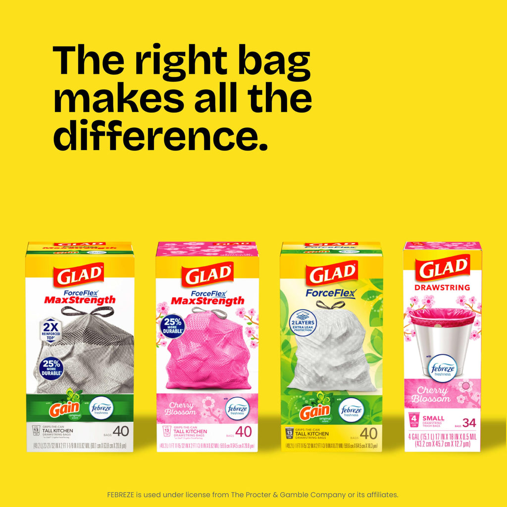 Glad ForceFlex Tall Kitchen Drawstring Trash Bags, 13 Gal, Fragrance Free, 80 Ct (Package May Vary)