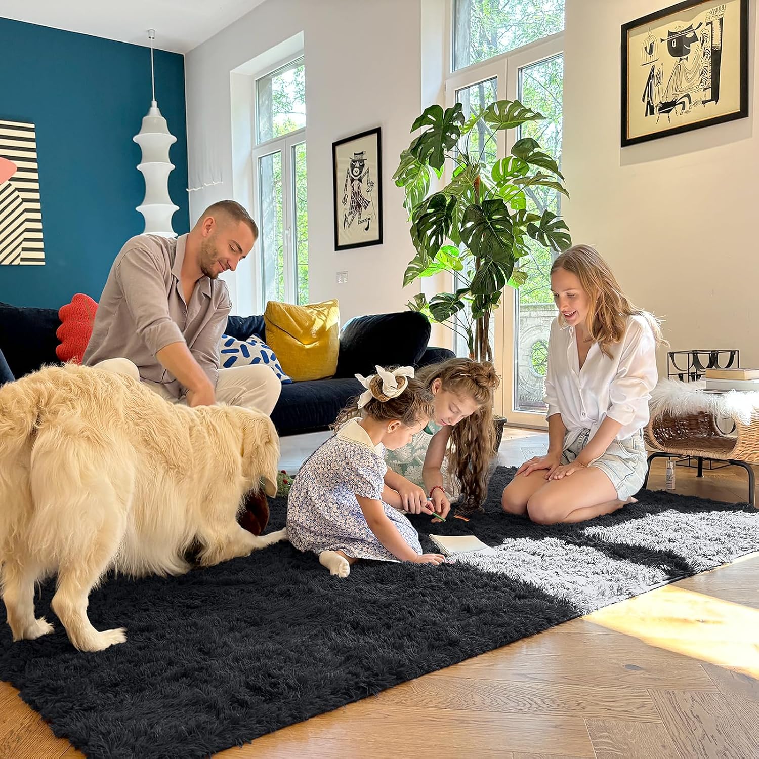 OLANLY Runner Rugs - Soft, Machine Washable Shaggy Carpet for Hallway & Bedroom | Black, 2x7 ft