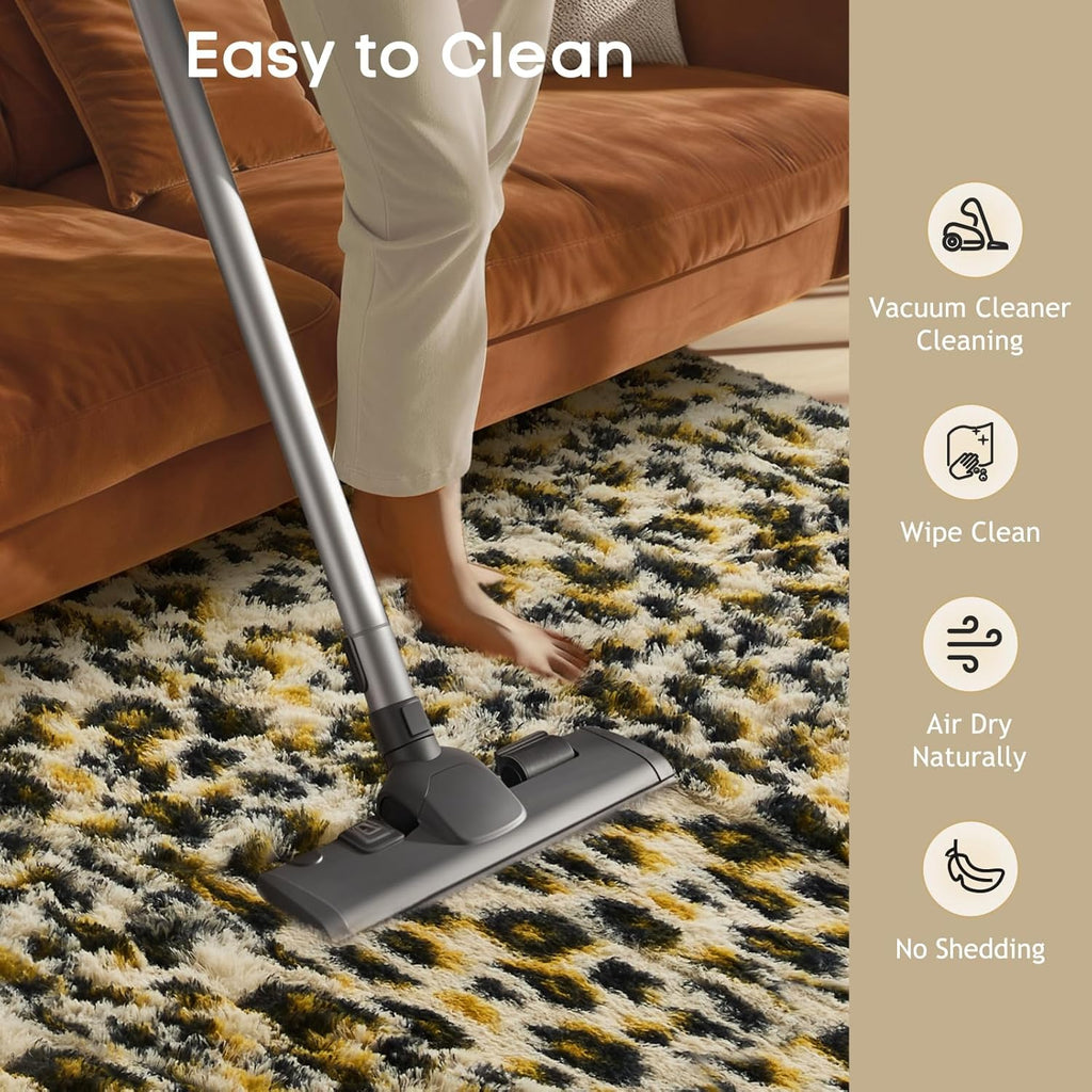 Ophanie Leopard Print Rug - Fluffy Shaggy Soft Throw for Bedroom & Living Room | Large 4x6 Size