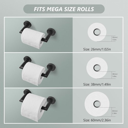 JunSun Matte Black Toilet Paper Holder - Modern Wall-Mounted Design for Large Mega Rolls