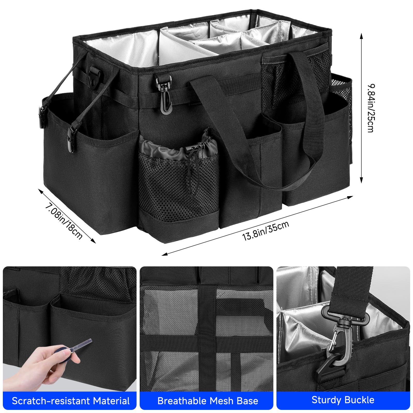 Cleaning Caddy Bag, Cleaning Supplies Organizer for Housekeepers, Housekeeping Caddy with Handle and Detachable Padded Cushion, Black