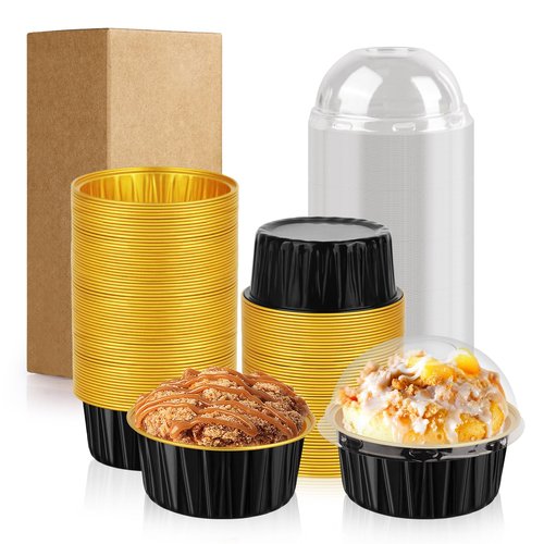 60 Pack 5 OZ Round Mini Aluminum Pans with Lids, Disposable Aluminum Foil Baking Pans with Lids, Mini Cake Containers for Birthday Party, Wedding, Baby Shower, Holiday Celebration