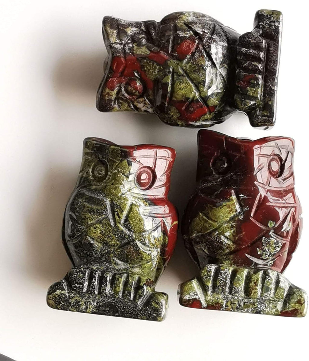 Regine Switzerland Dragon Bloodstone Owl Statue - Healing Reiki Pocket Stone Figurine Decor