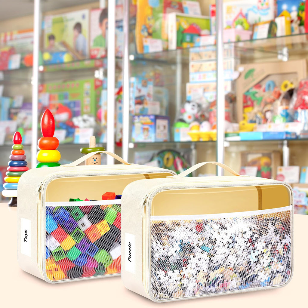 Abbylike 6 Pack Toy Storage Bag Bricks Building Set Car Toy Organization Bags for Traveling Carrying Case, Storage Organizer Puzzles(White)