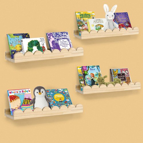 icnjdMopclean Nursery Book Shelves, Floating Shelves for Bedroom Kids, Scalloped Shelves for Wall 2 Pack, Nursery Decor, 16 Inch, Natural