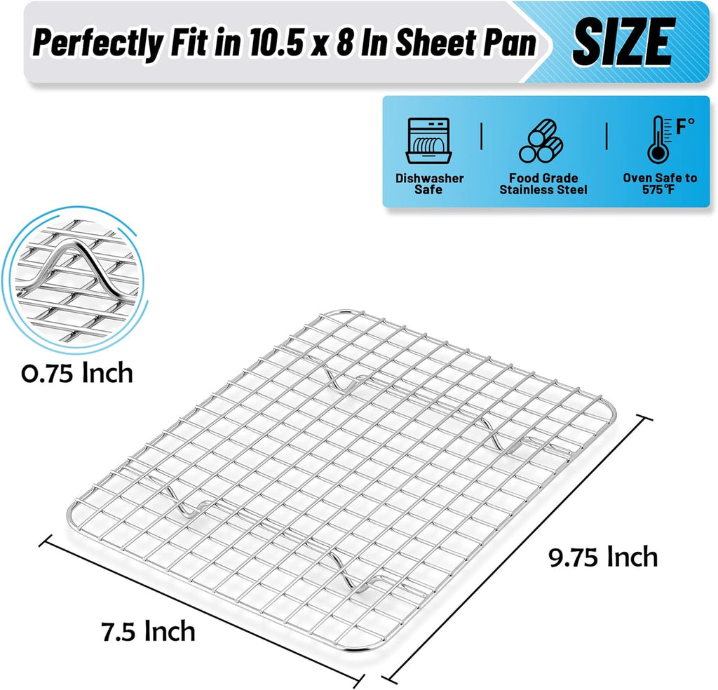 TeamFar Stainless Steel Cooling Racks - 2-Piece Heavy Duty Grid Wire Set for Baking & Roasting | 9.75’’ x 7.5’’