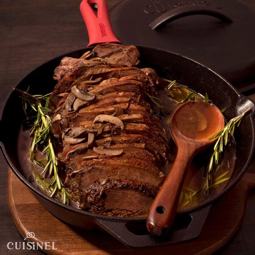 Cuisinel Cast Iron Skillet - 12-Inch Pre-Seasoned Frying Pan with Lid & Silicone Handle | Versatile Indoor/Outdoor Cookware