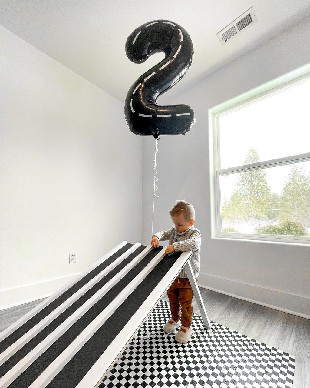 Race Car 2 Balloon - 40 Inch Black Number 2 Balloon for Second Birthday Party Decorations