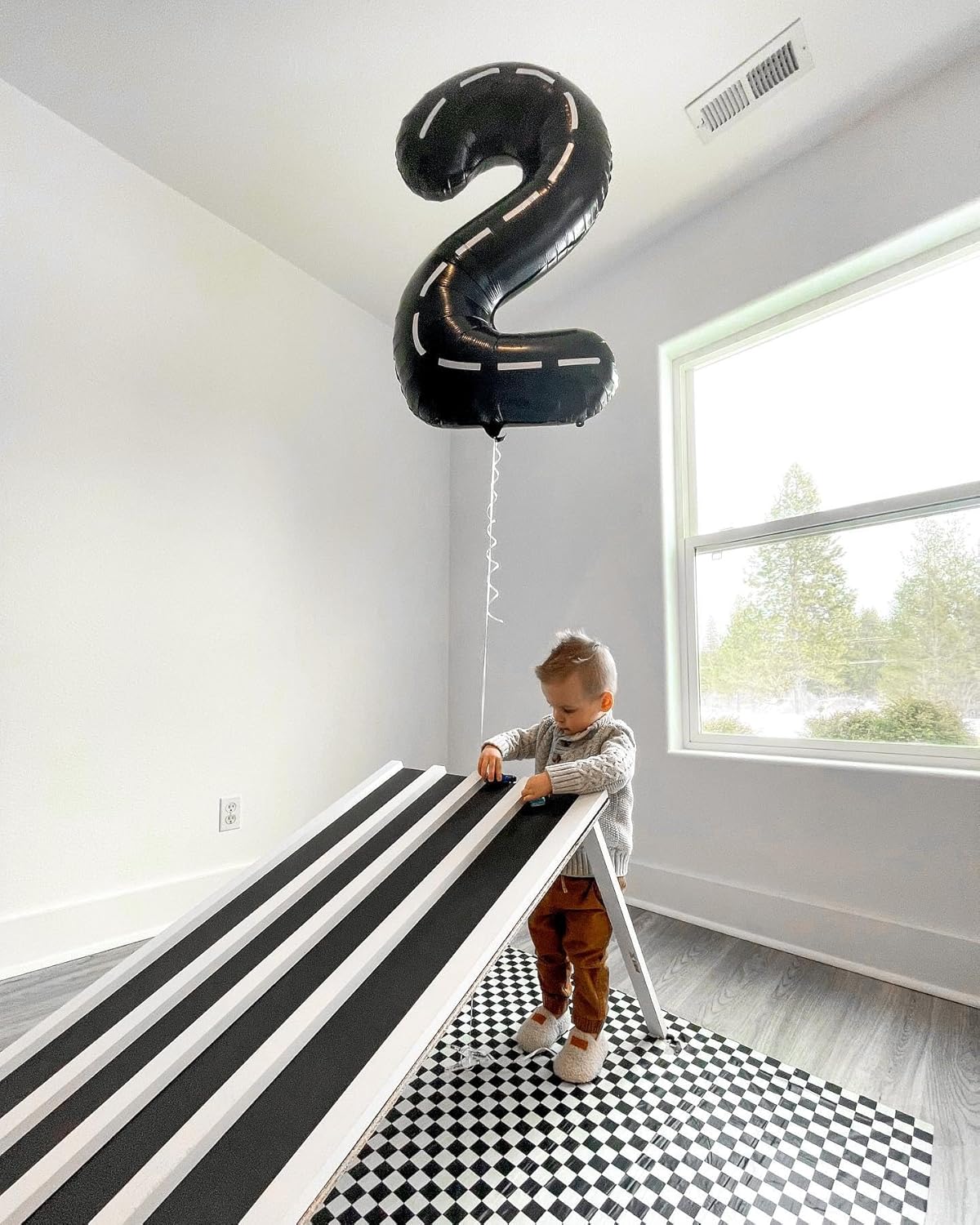 Race Car 2 Balloon - 40 Inch Black Number 2 Balloon for Second Birthday Party Decorations