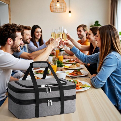 MIAOJIE Double Insulated Casserole Carrier - Portable Casserole Carriers for Hot or Cold Food Lunch Tote Warmer or Cooler Bag for Potluck Parties Picnic Cookouts, Fits 9" x 13" Baking Dish - Grey