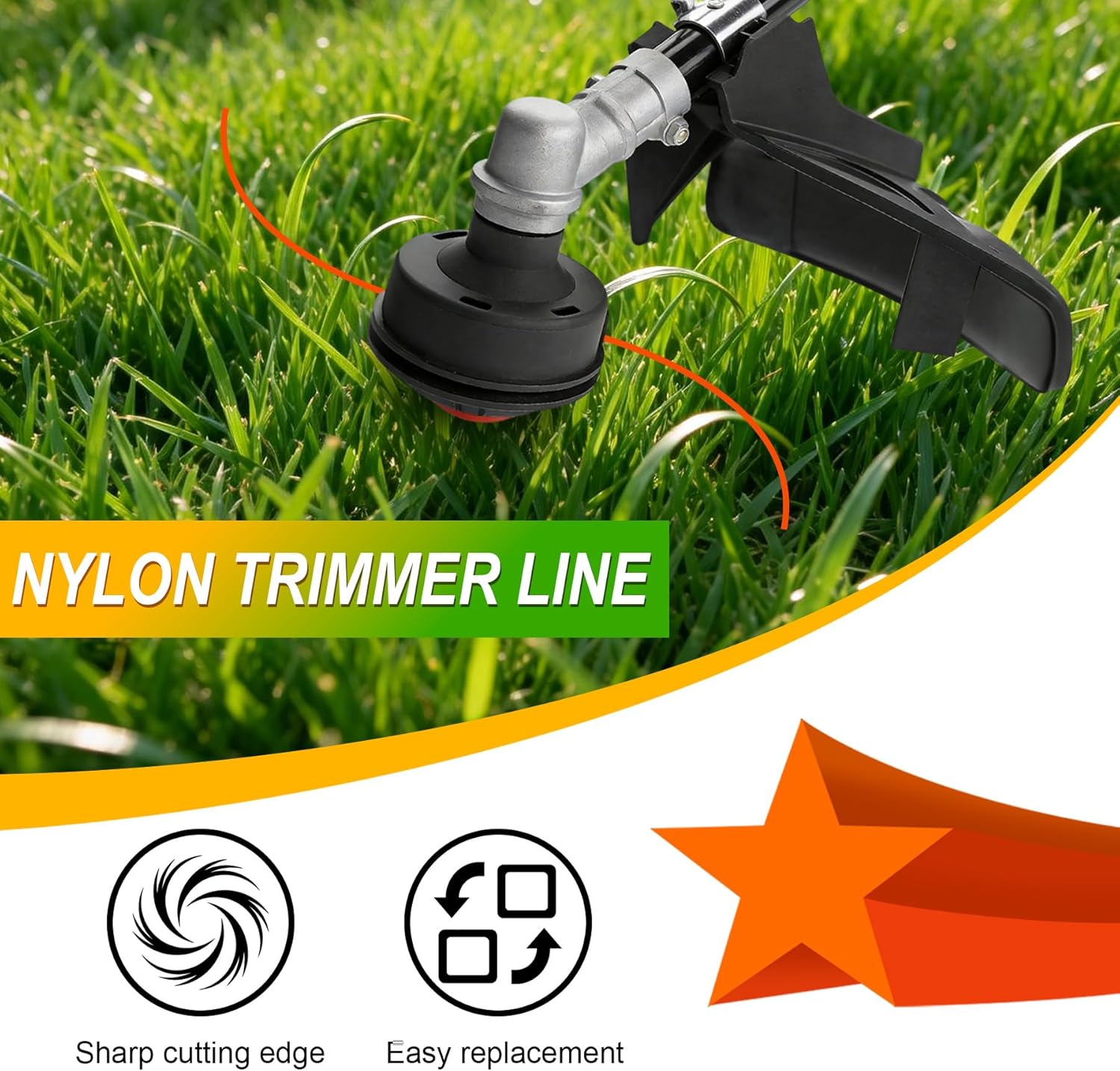 Skiennix .095" Pentagonal String Trimmer Line - 1LB Orange Universal Replacement for Weed Eater