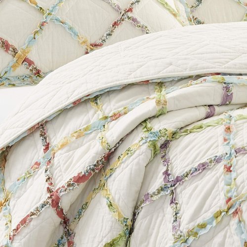 Laura Ashley - Queen Quilt, Reversible Cotton Bedding, Lightweight Home Decor for All Seasons (Ruffle Garden Cream, Queen)