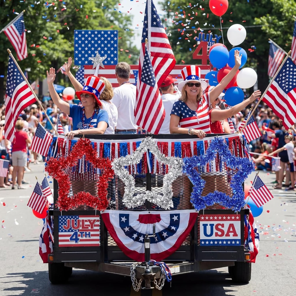 Patriotic Tinsel Wreath by [Brand Name] - 3 Pcs Red, White & Blue Decor for Independence Day & Memorial Day