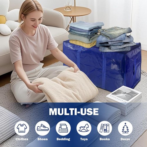 **Skiennix Extra Heavy Duty Moving Bags - Strong Zipper & Handles, 24 Gallon, Dark Blue (8 Pack)**