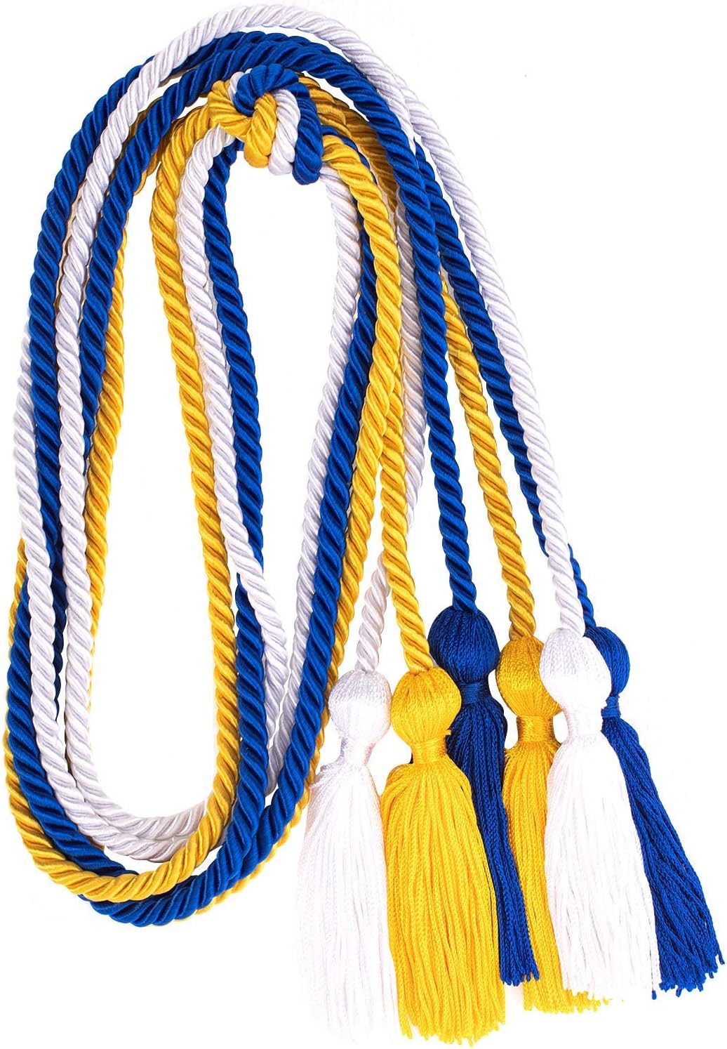 Whaline Graduation Honor Cords - Royal Blue, Gold & White Tassel - 67.7 Inch Rayon Braided Ropes | 3 Pcs Set