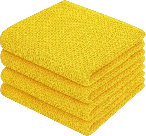 Homaxy Kitchen Dish Towels - Ultra Soft 100% Cotton Waffle Weave | Quick Drying, 13 x 28 Inches, 4-Pack, Yellow