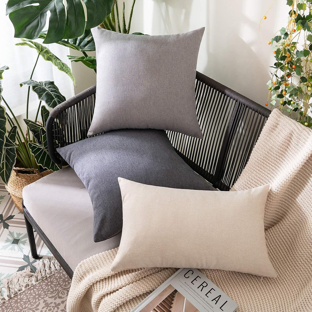 MIULEE Decorative Outdoor Throw Pillow Covers - Waterproof Faux Linen Cushion Cases | 16x16 Inch Dark Grey (Pack of 2)