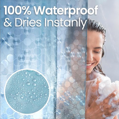 LiBa Heavy Duty Waterproof Vinyl Shower Curtain - 3D Aqua Circle Pattern, 72x72 Inches, Rustproof Grommets